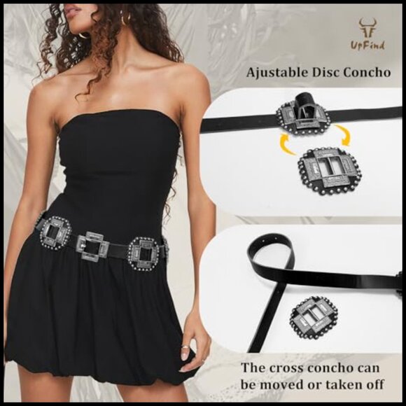 Western Concho Belt Leather Cowgirl Wide Boho Belt for Dresses Jeans main image 7